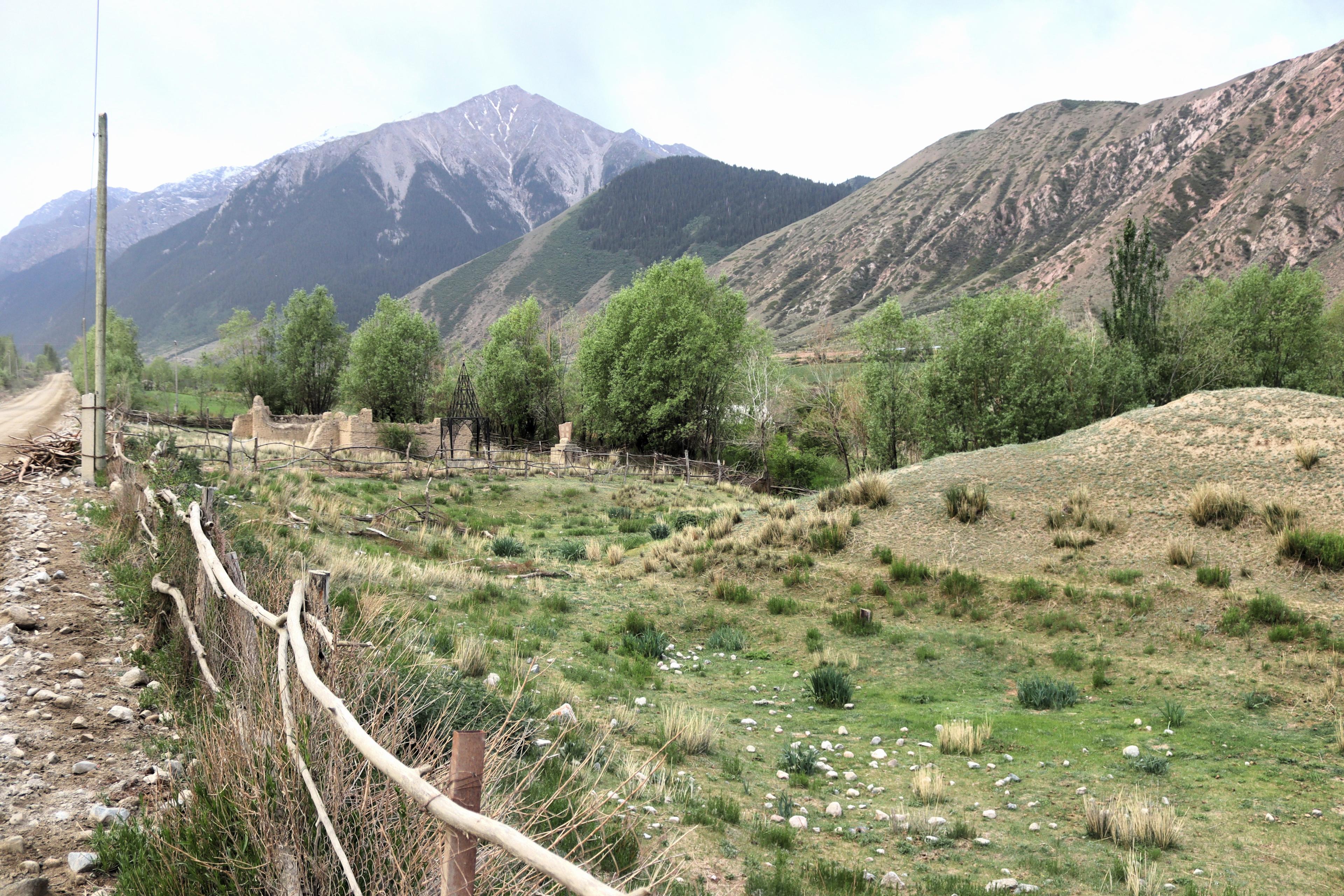 Ruins of an ancient caravanserai and fortress in the gorge of Barskoon, Issyk Kul, Kyrgyzstan