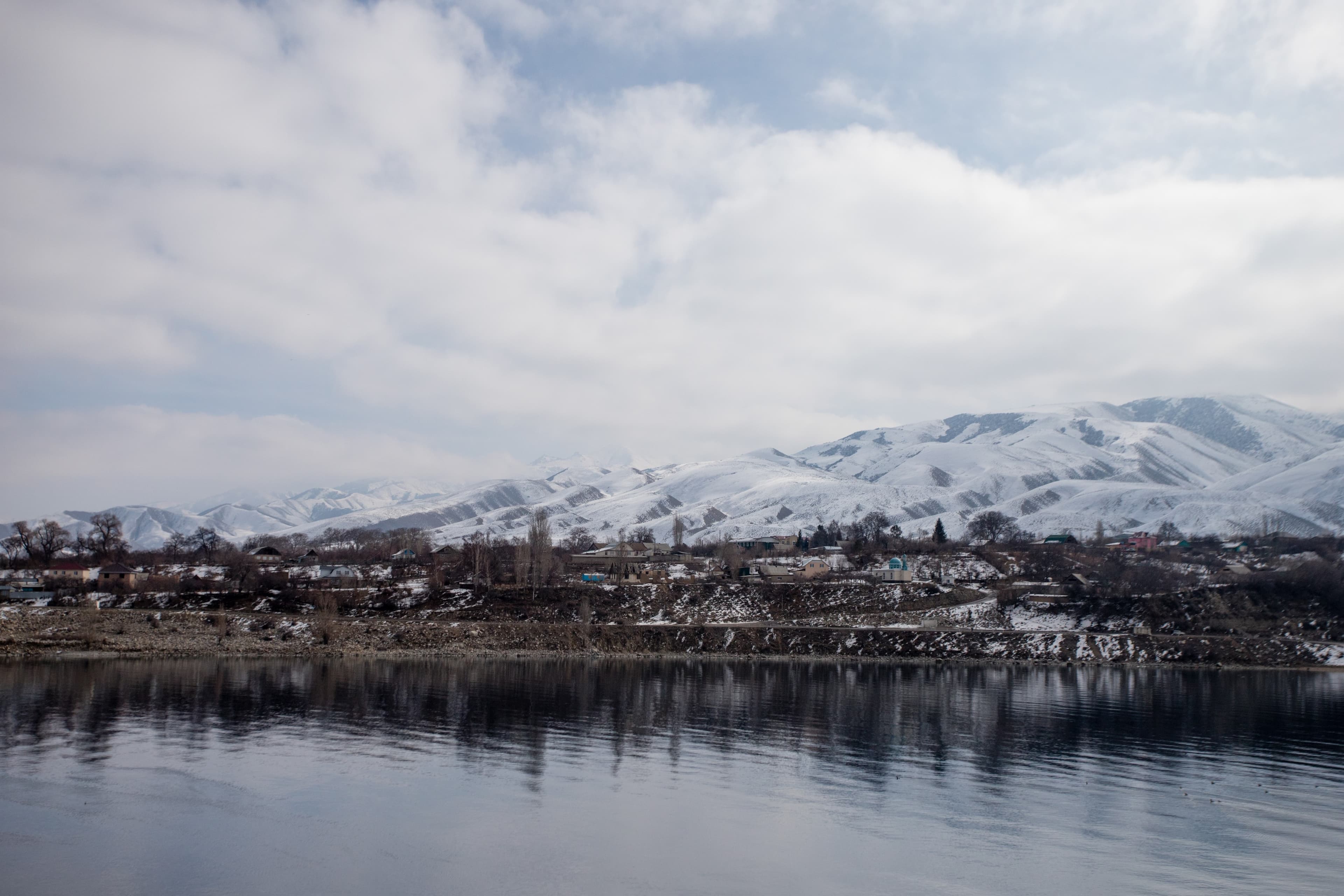 Bay on South shore of the Issyk Kul lake in winter in Kyrgyzstan