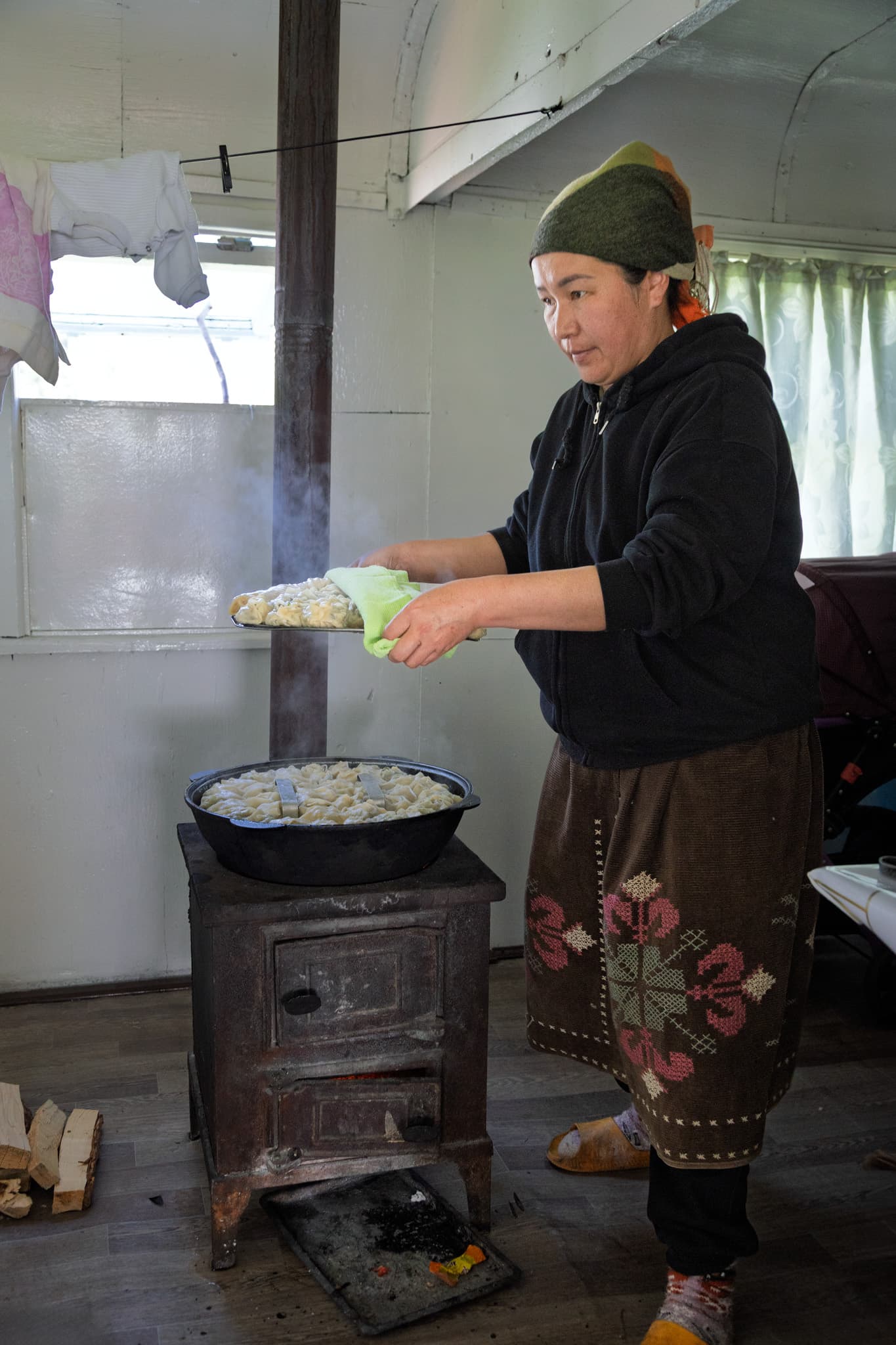 Albina preparing manti at Ak Tash camp