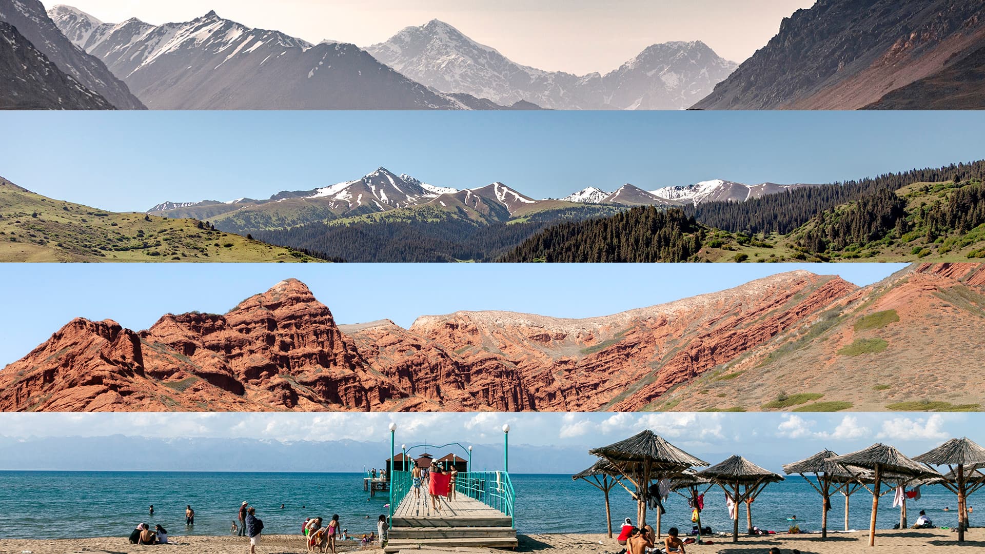 Lake, red rocks, jailoo and sirt